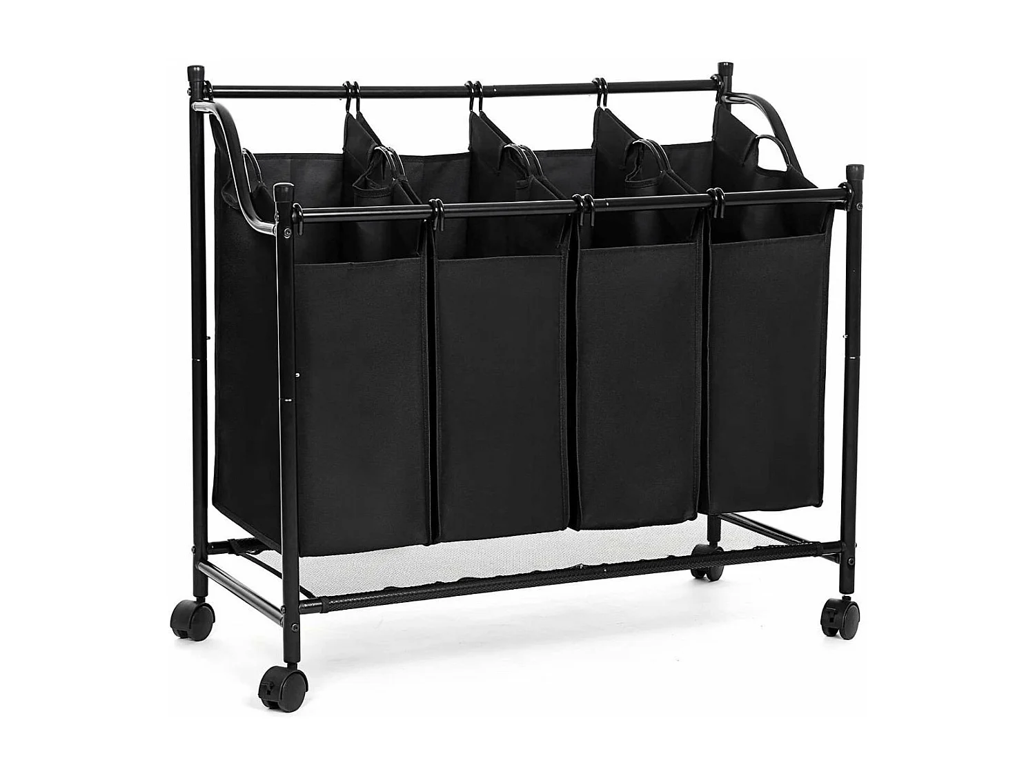 Bac à Linge avec 4 Sacs Amovibles Noirs sur Roulettes - L87,5 cm