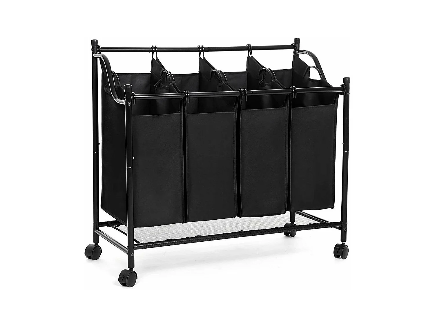 Bac à Linge avec 4 Sacs Amovibles Noirs sur Roulettes - L87,5 cm