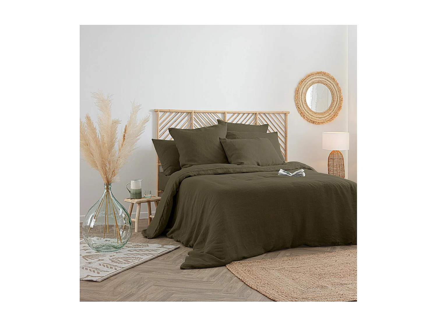 Taie d'Oreiller en Lin "Adorable" 50x70cm Vert Kaki