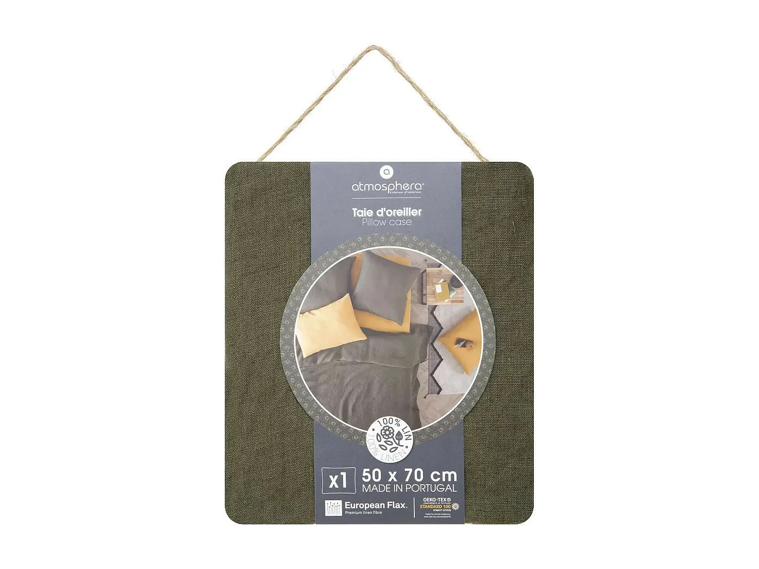 Taie d'Oreiller en Lin "Adorable" 50x70cm Vert Kaki