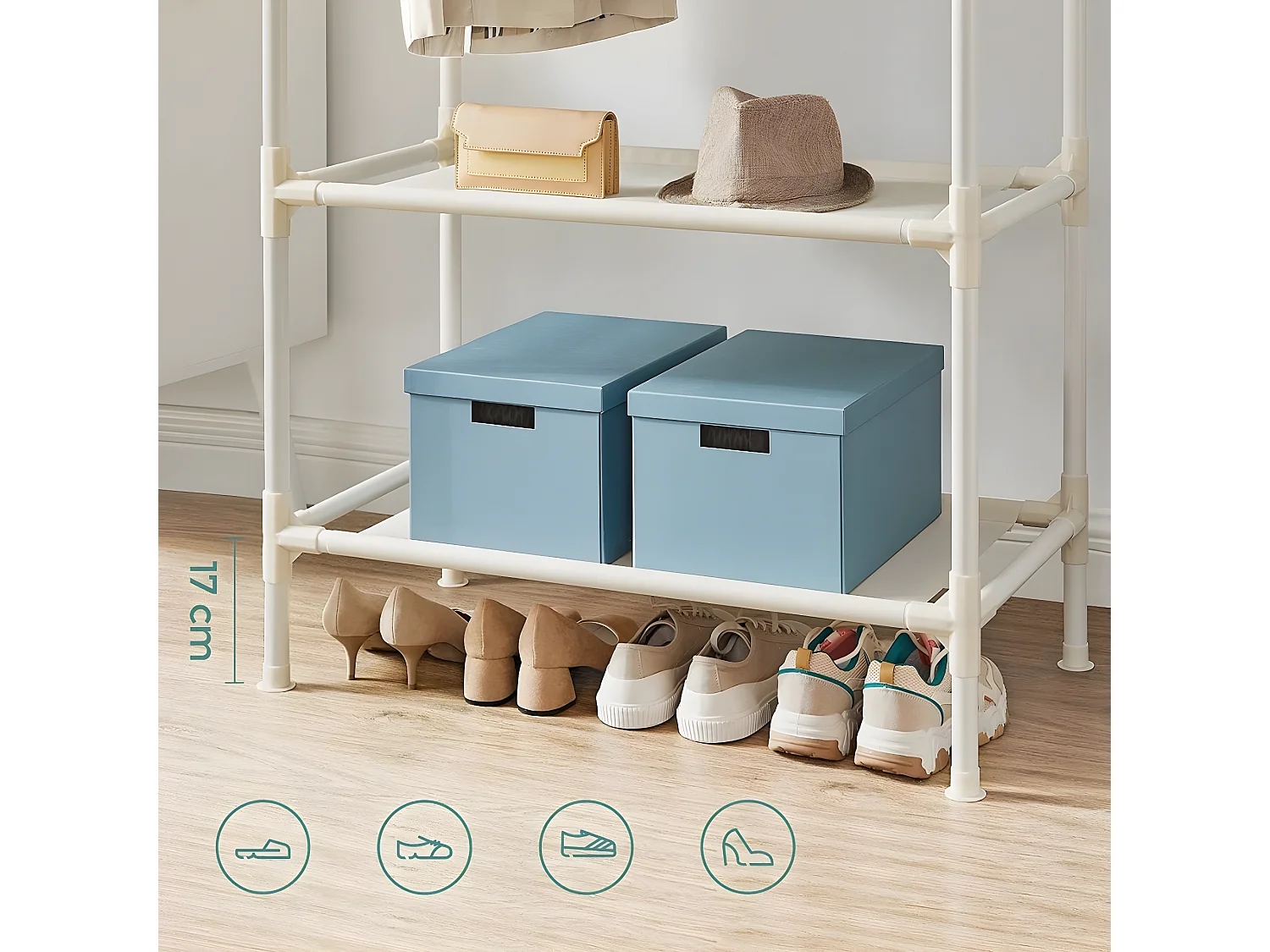 Penderie à Vêtement avec 2 Tringles et 2 Étagères Blanche