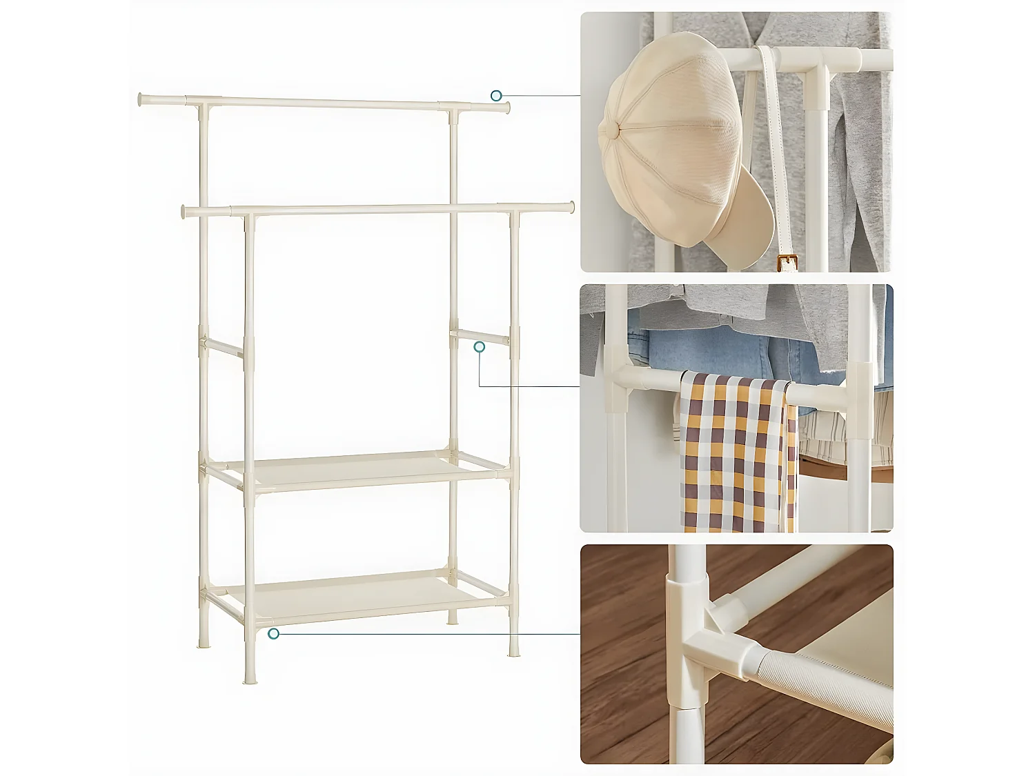 Penderie à Vêtement avec 2 Tringles et 2 Étagères Blanche