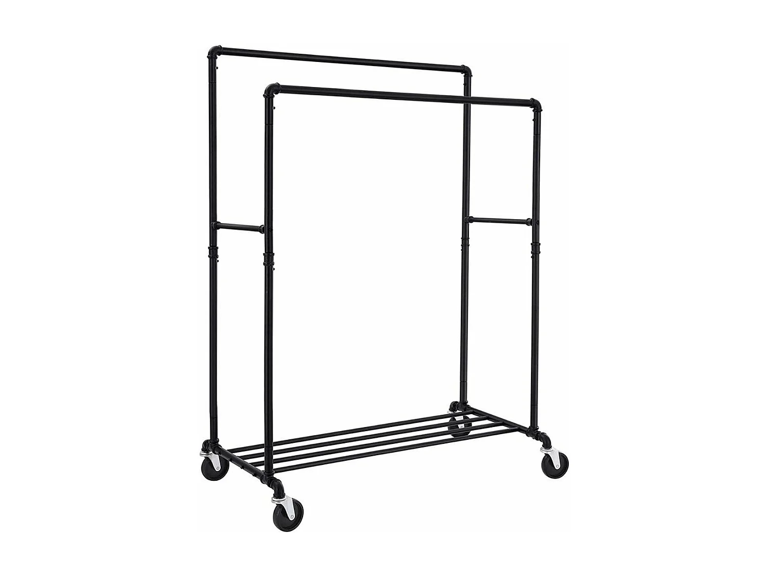 Porta abiti a doppie aste e scaffale su ruote