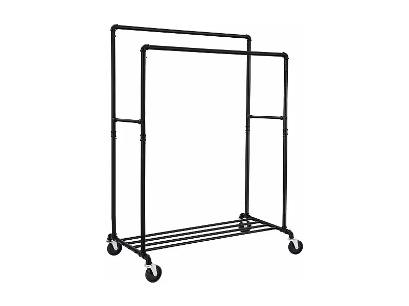 Portant à vêtement double tringles et étagère sur roulettes