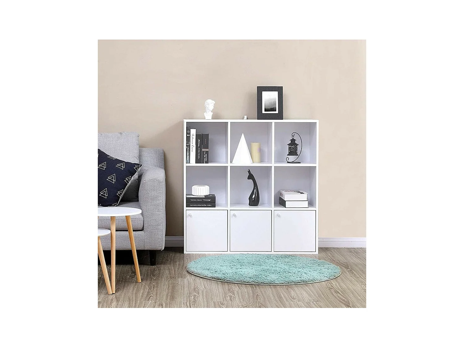 Meuble de Rangement Blanc 9 Cases avec 3 Portes - L97,5 cm