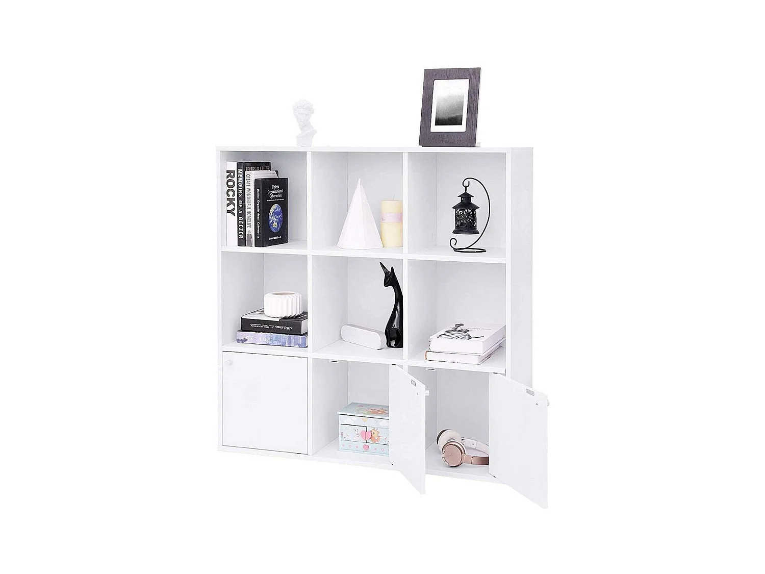Meuble de Rangement Blanc 9 Cases avec 3 Portes - L97,5 cm