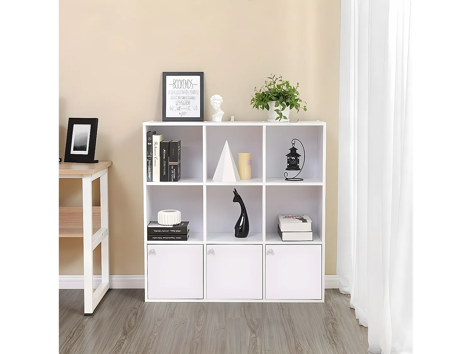 Meuble de Rangement Blanc 9 Cases avec 3 Portes - L97,5 cm