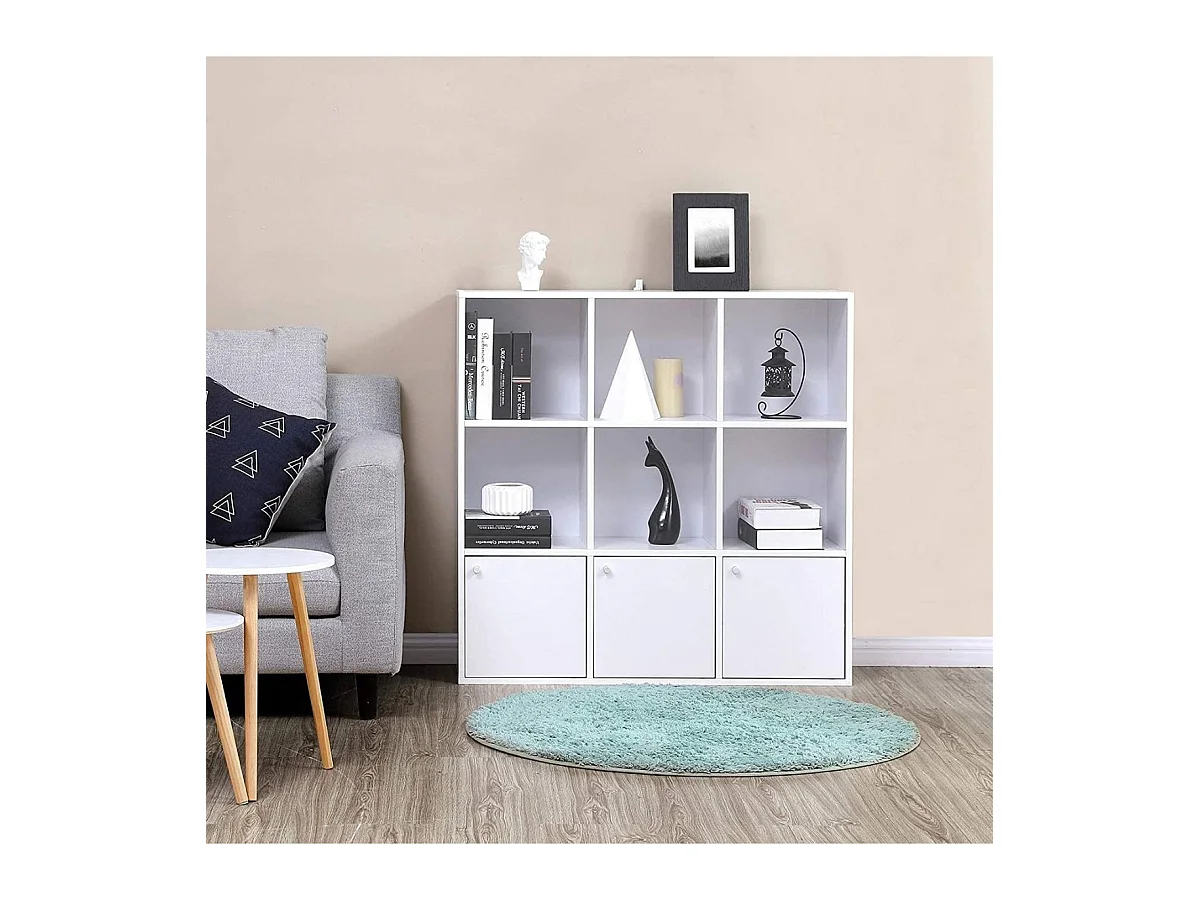 Móvel de Armazenamento Branco 9 Compartimentos com 3 Portas - L97,5 cm
