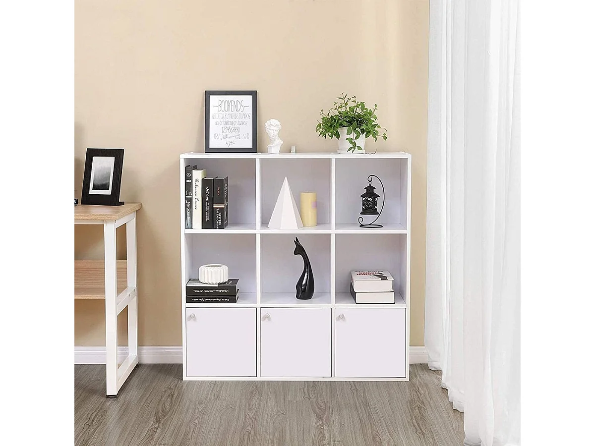 Móvel de Armazenamento Branco 9 Compartimentos com 3 Portas - L97,5 cm