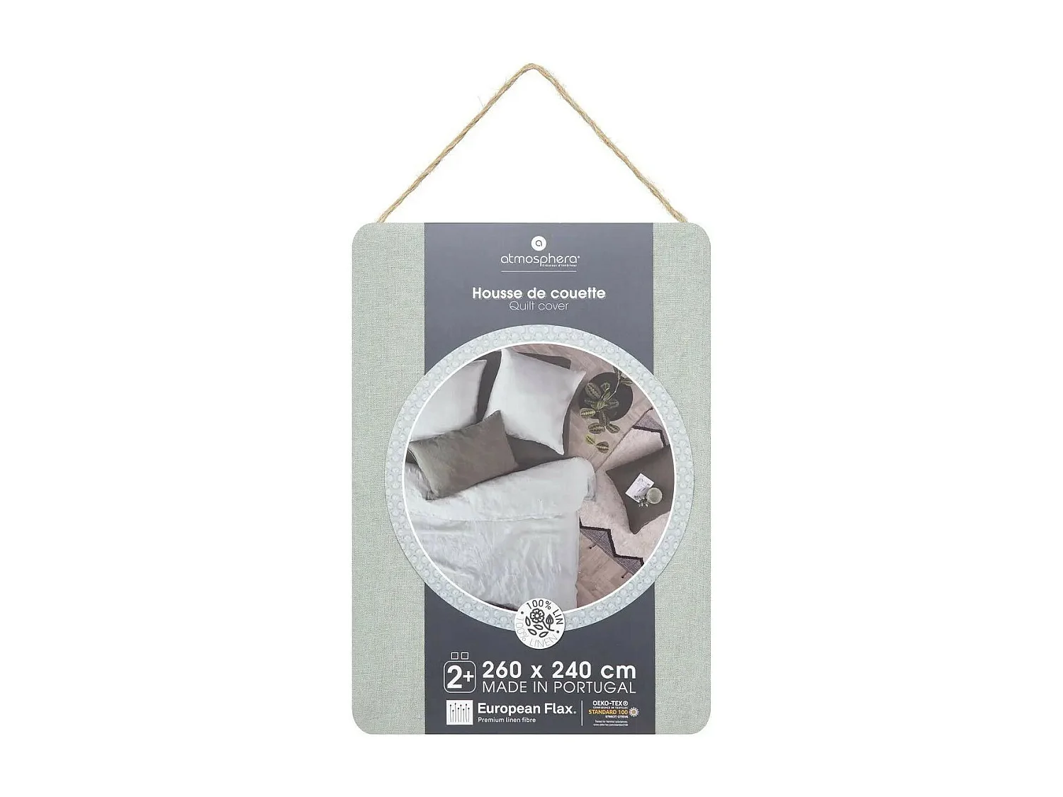 Housse de Couette Lin "Adorable" 260x240cm Vert Céladon