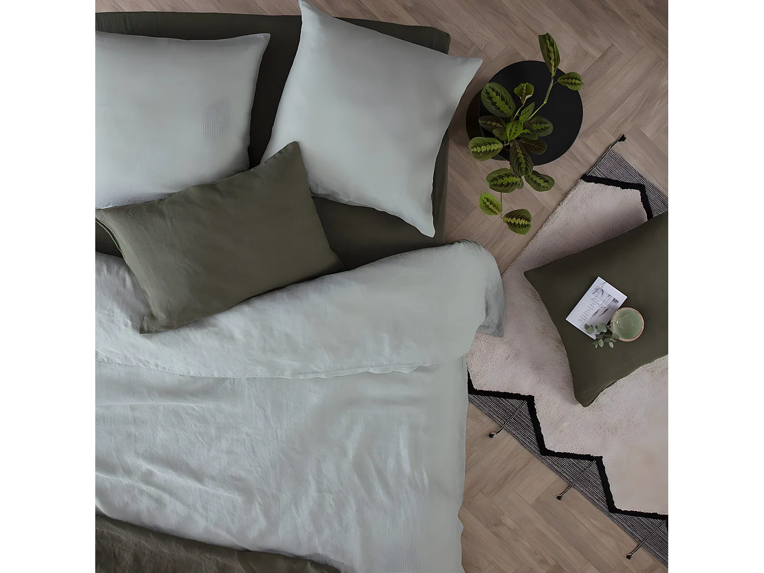 Housse de Couette Lin "Adorable" 260x240cm Vert Céladon