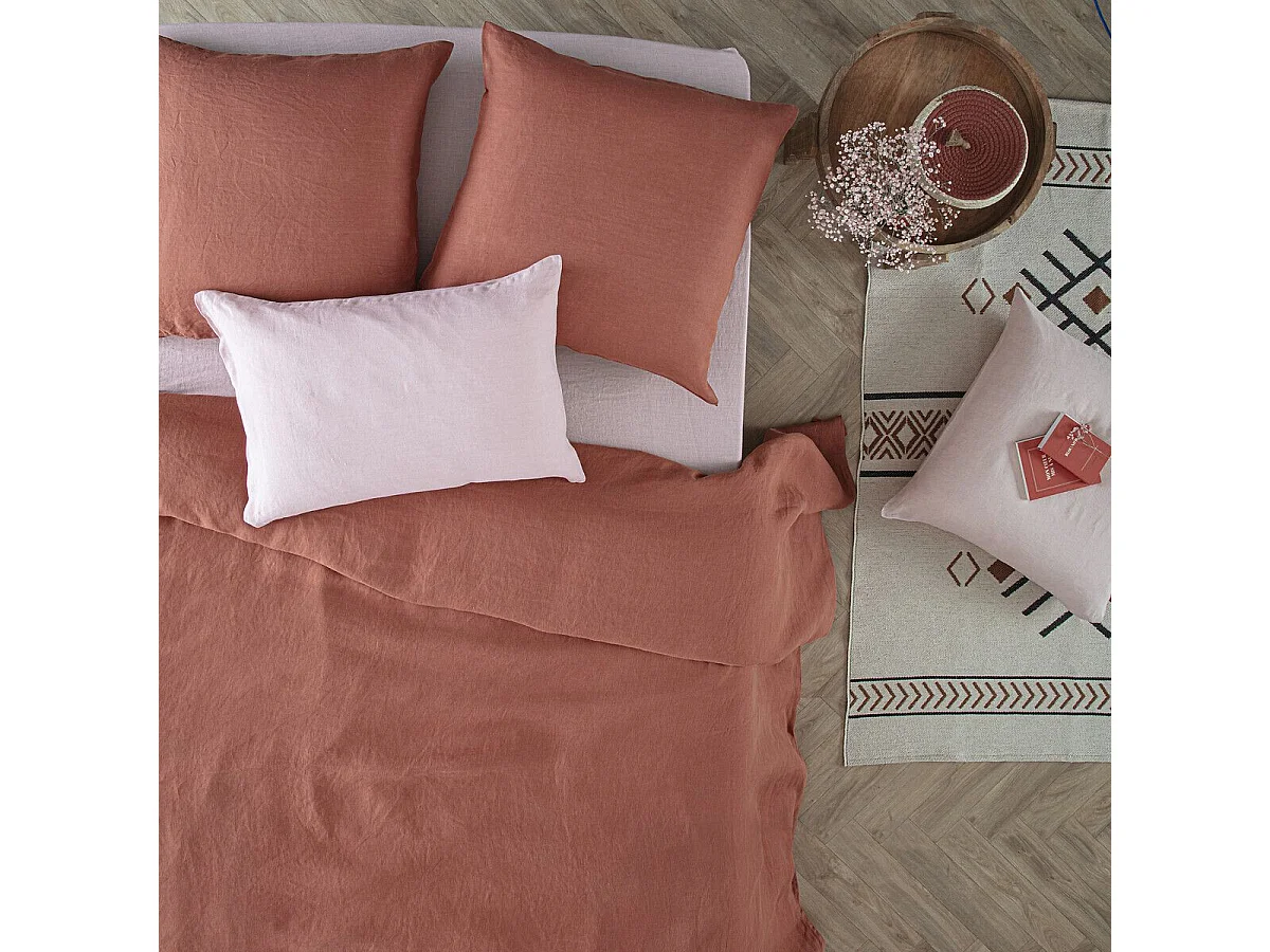 Housse de Couette Lin "Adorable" 260x240cm Terracotta