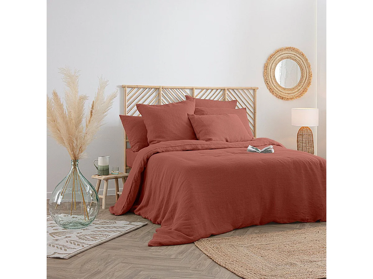 Housse de Couette Lin "Adorable" 260x240cm Terracotta