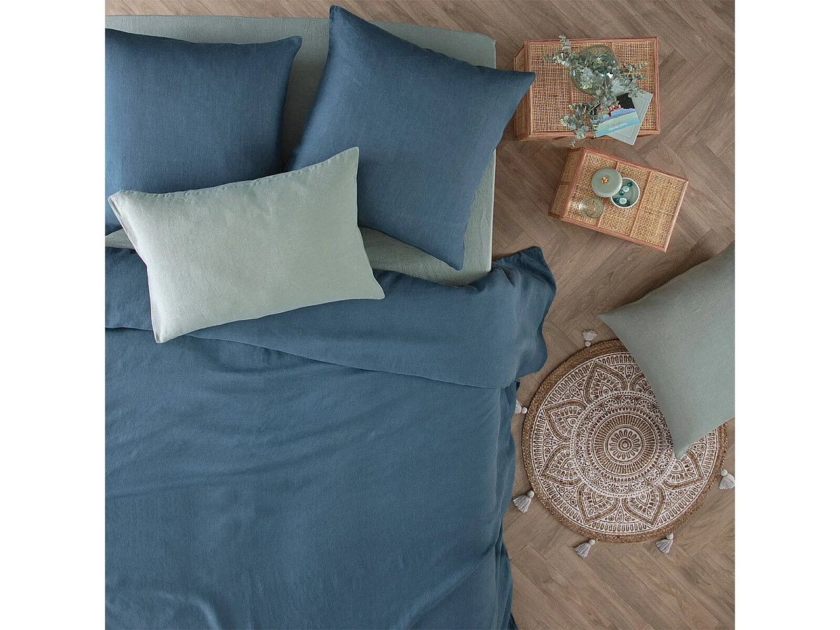 Housse de Couette Lin "Adorable" 260x240cm Bleu Canard