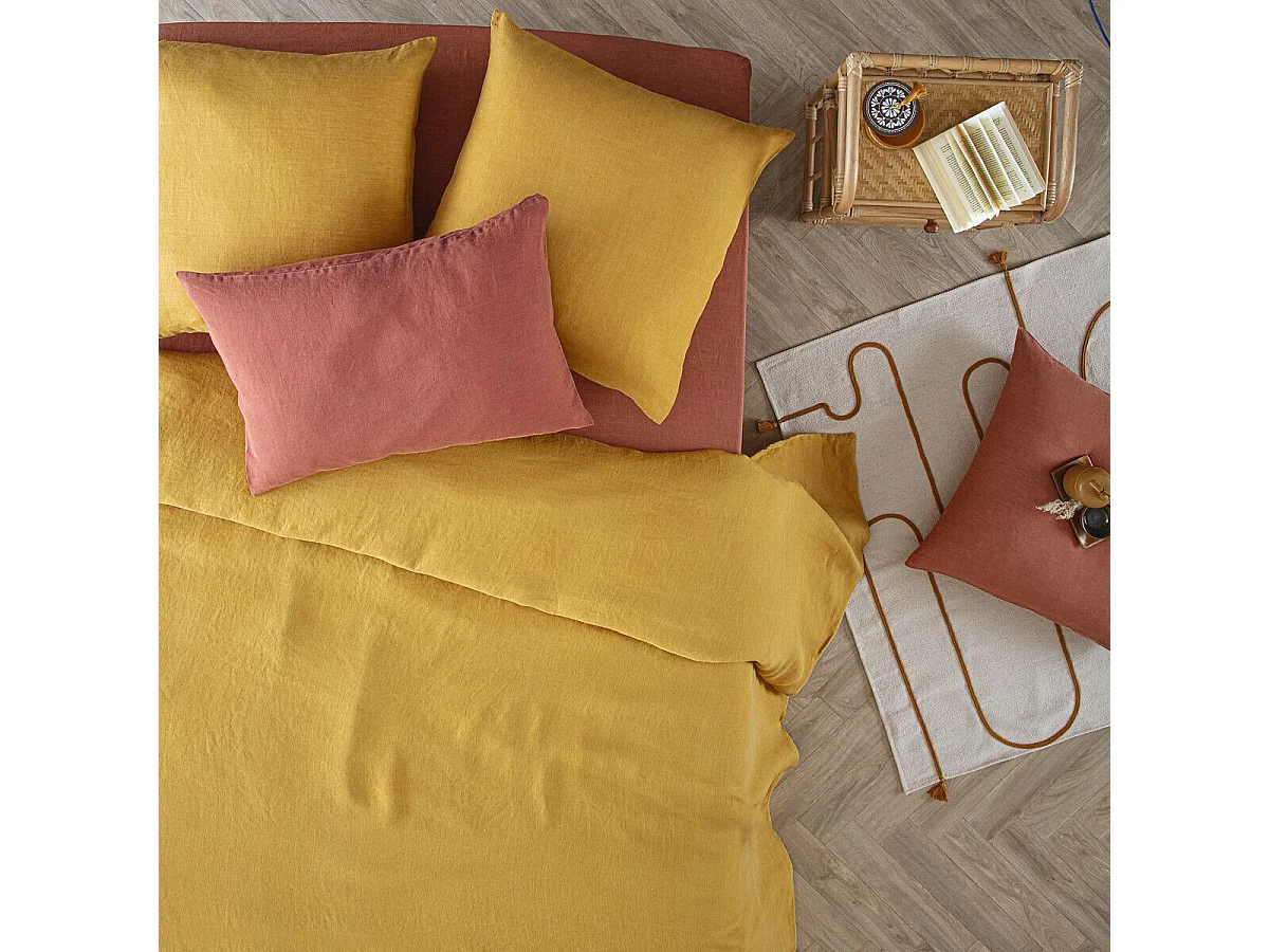 Housse de Couette Lin "Adorable" 240x220cm Jaune Ocre
