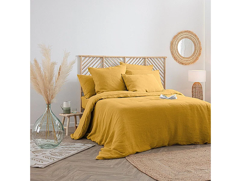 Housse de Couette Lin "Adorable" 260x240cm Jaune Ocre