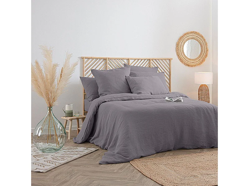 Housse de Couette Lin "Adorable" 260x240cm Gris Ardoise
