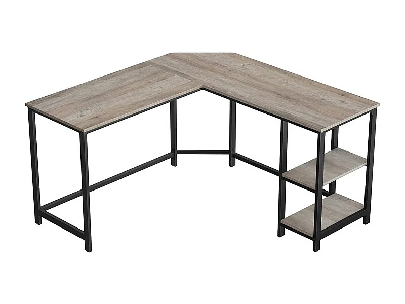 Bureau d'angle droit avec étagère 2 niveaux style industriel