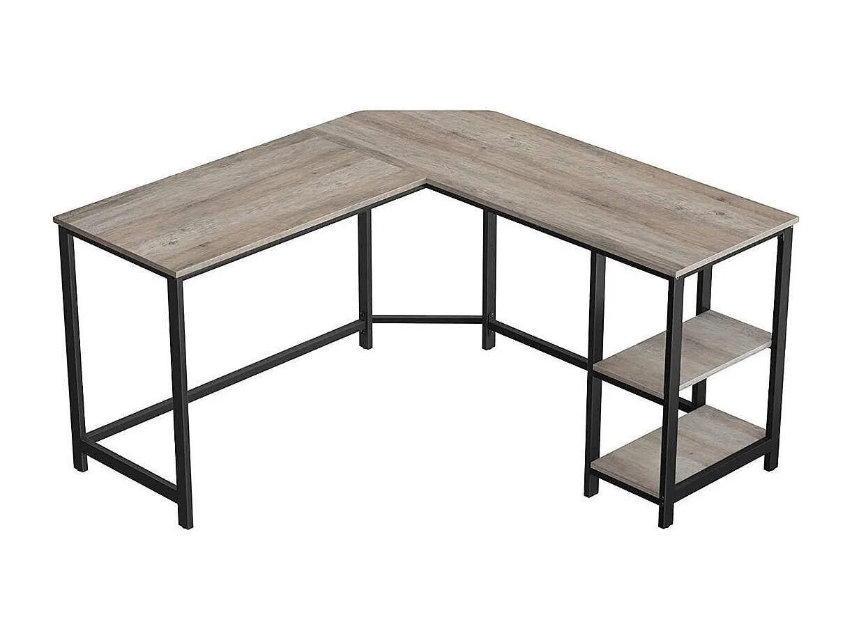 Bureau d'angle droit avec étagère 2 niveaux style industriel