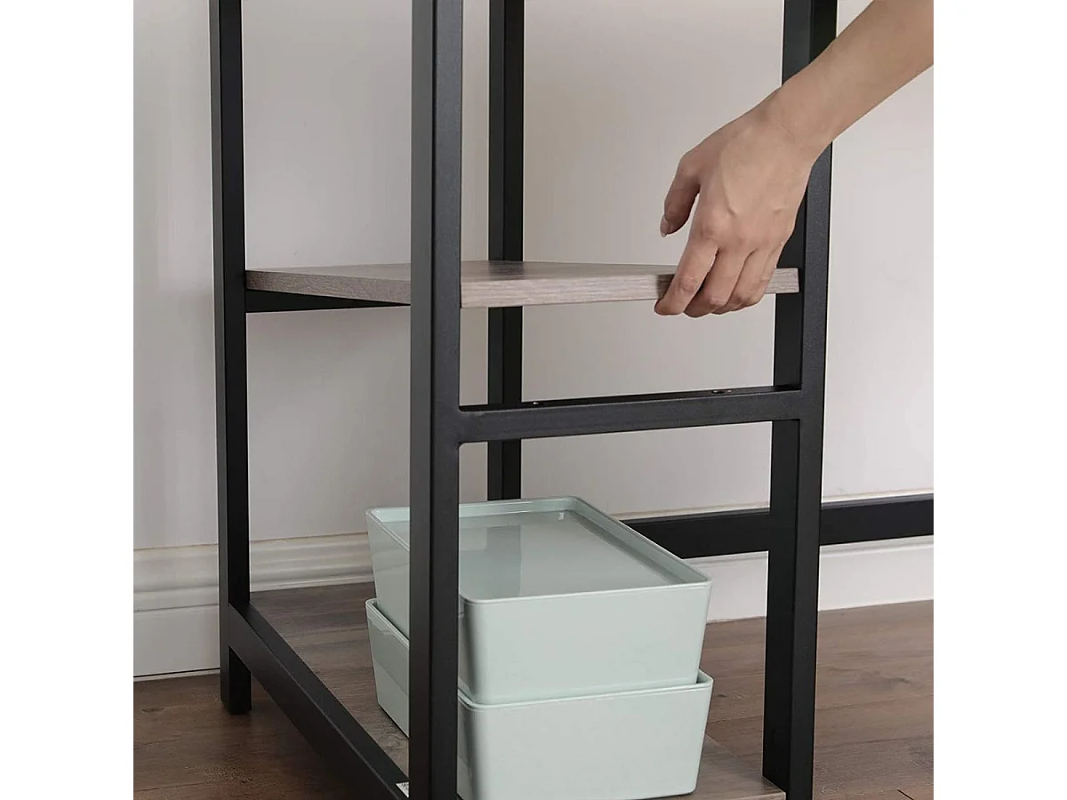 Bureau d'angle droit avec étagère 2 niveaux style industriel