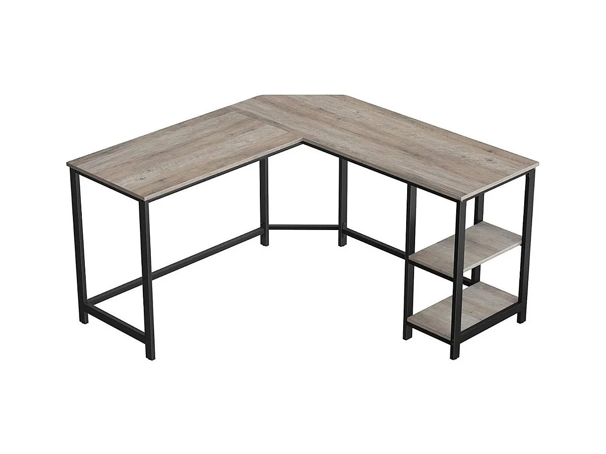 Bureau d'angle droit avec étagère 2 niveaux style industriel