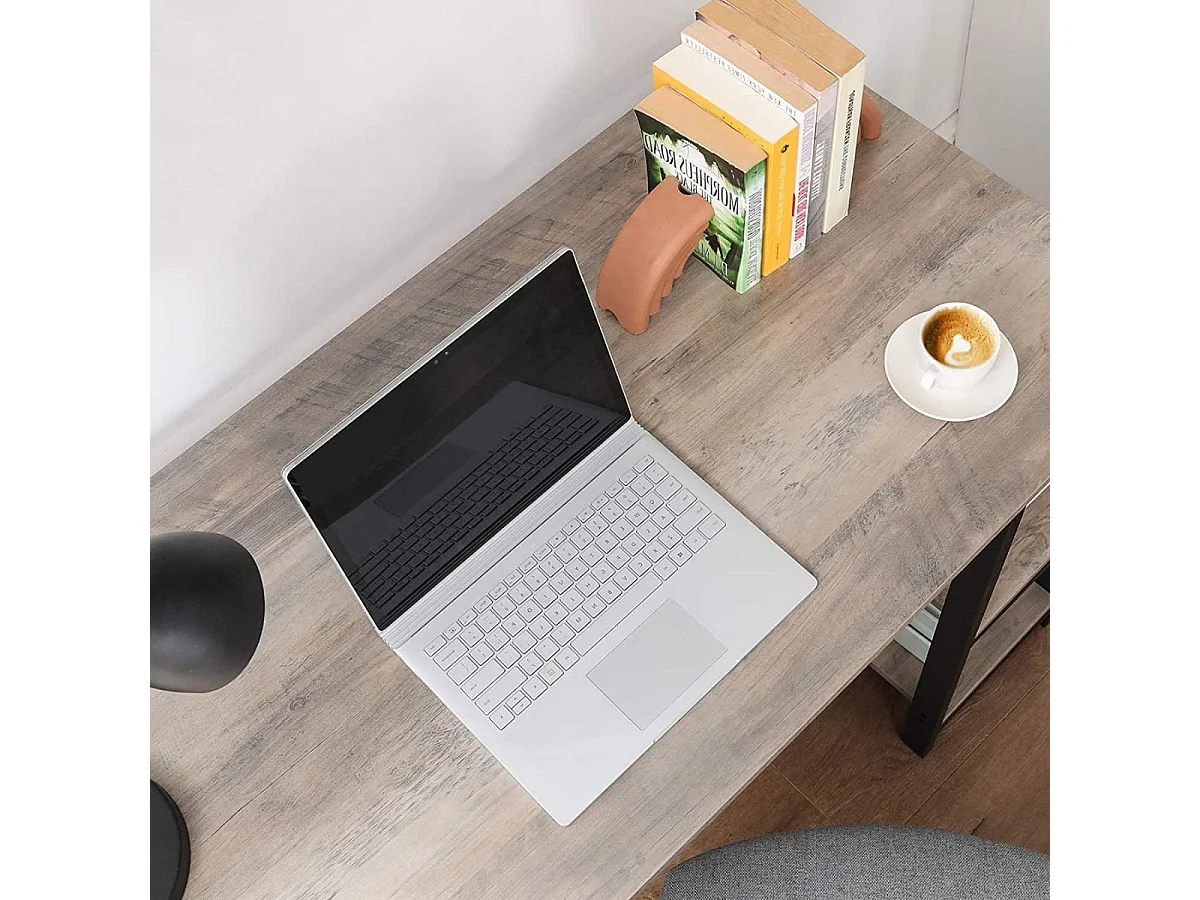 Bureau d'angle droit avec étagère 2 niveaux style industriel