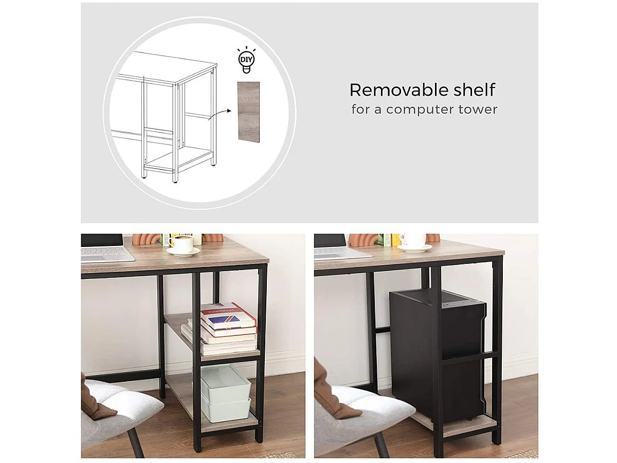 Bureau d'angle droit avec étagère 2 niveaux style industriel