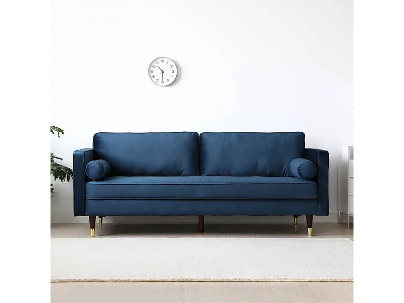 Vintage 3-zitsbank van blauw fluweel NALHA