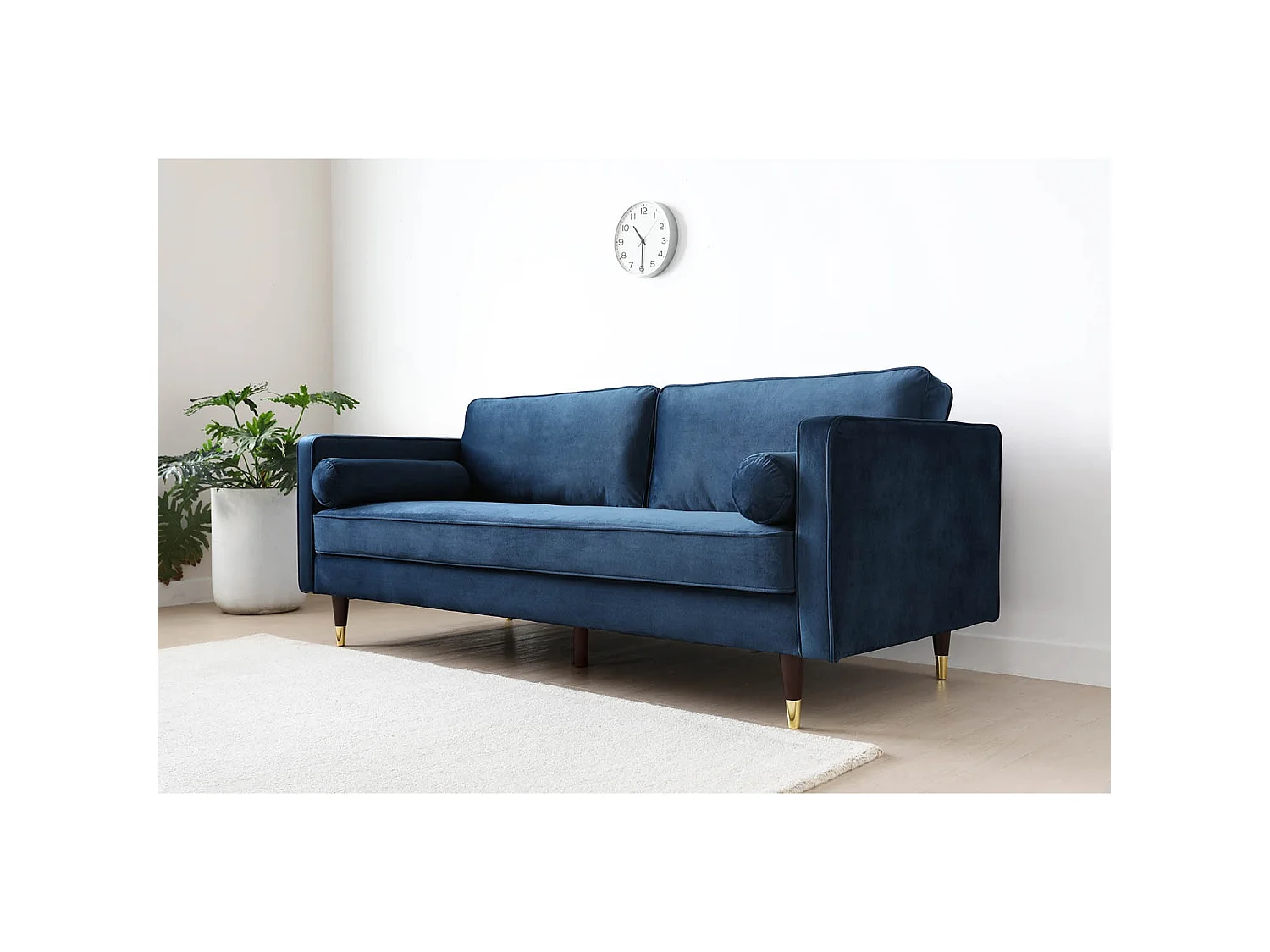 Canapé 3 places en velours bleu NALHA