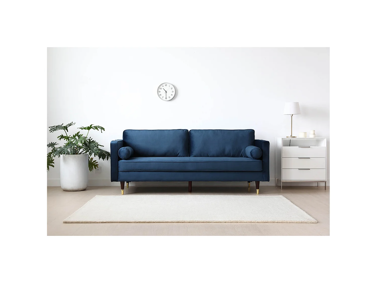 Canapé 3 places en velours bleu NALHA