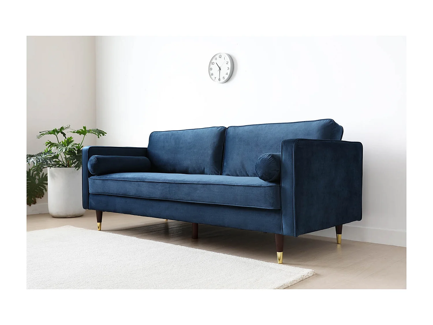 Canapé 3 places en velours bleu NALHA