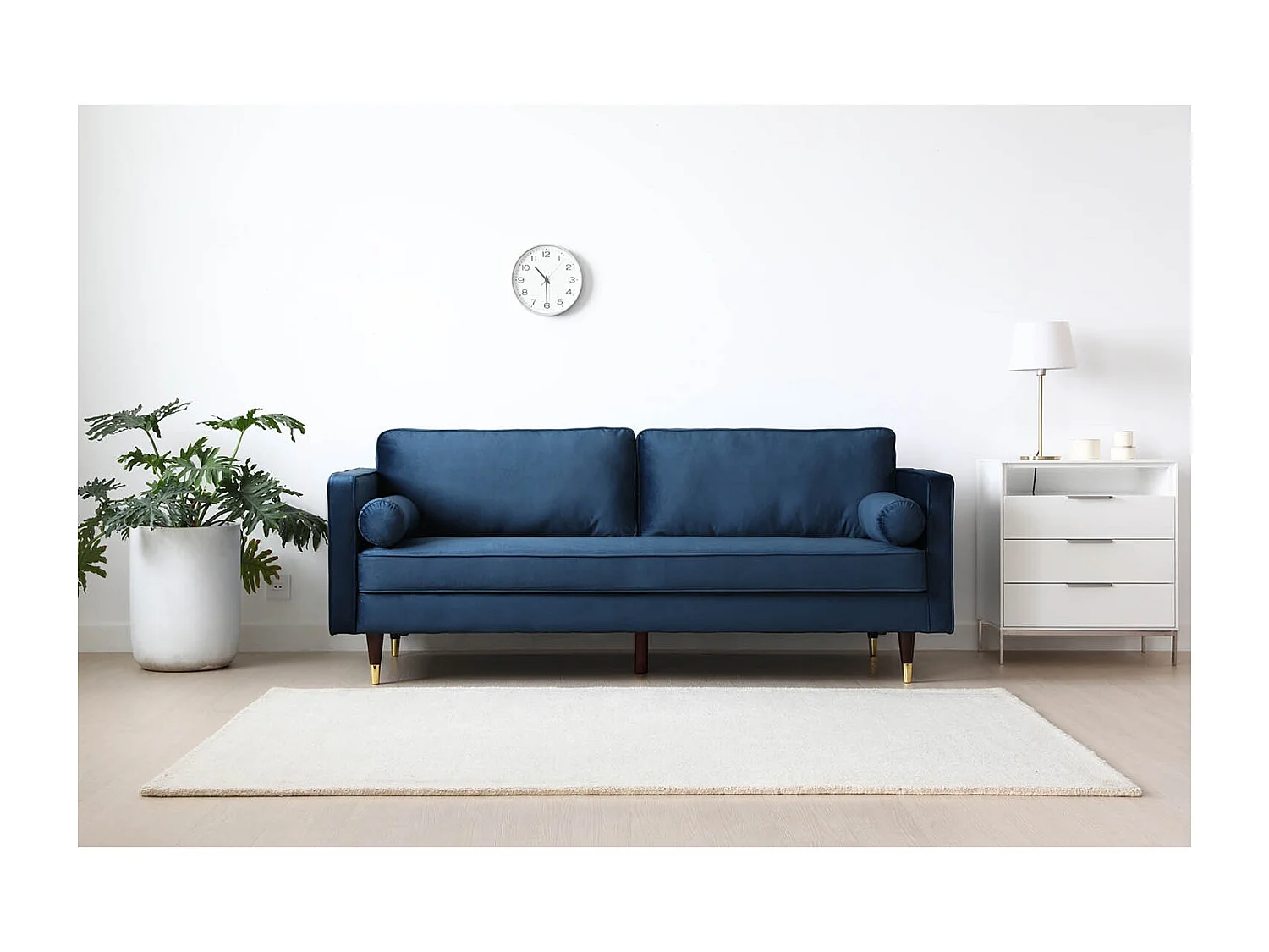 Canapé 3 places en velours bleu NALHA