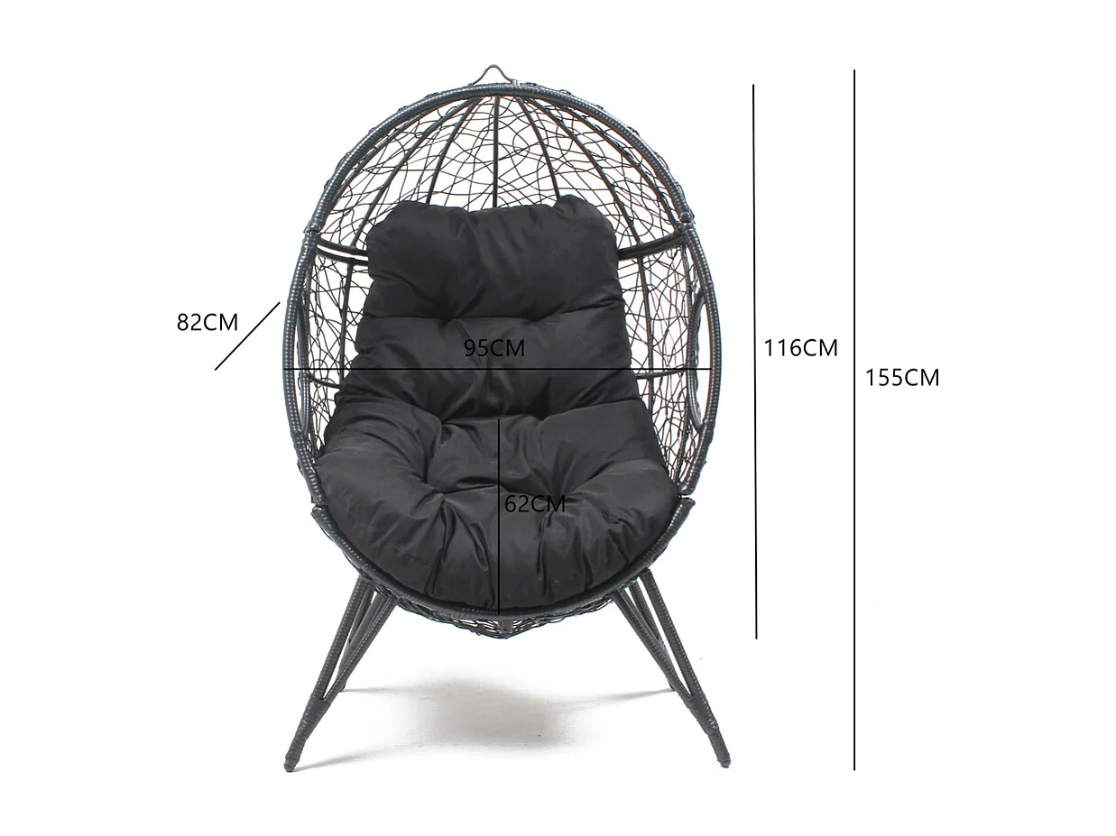 Ei-Sessel mit Fuß aus Kunstharz mit Rattan-Effekt, schwarz JANE