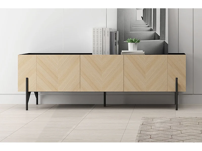 Meuble TV vintage en bois clair avec placard SEQUOIA