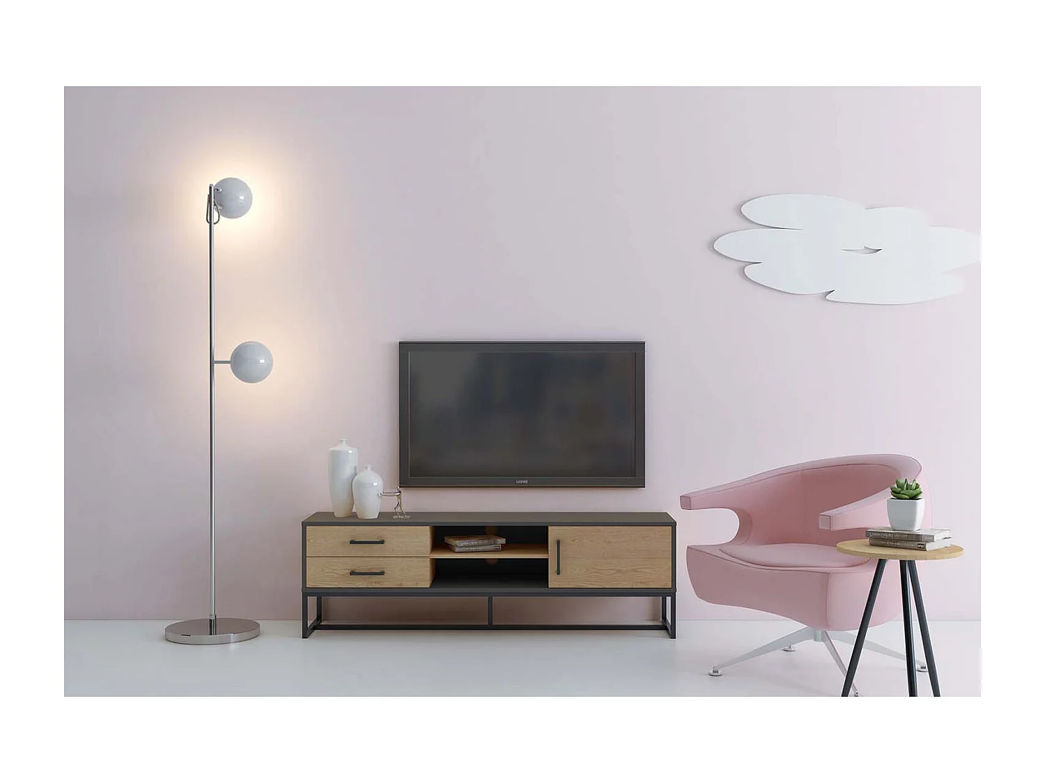 DETROIT - Meuble TV industriel 160 cm avec rangements