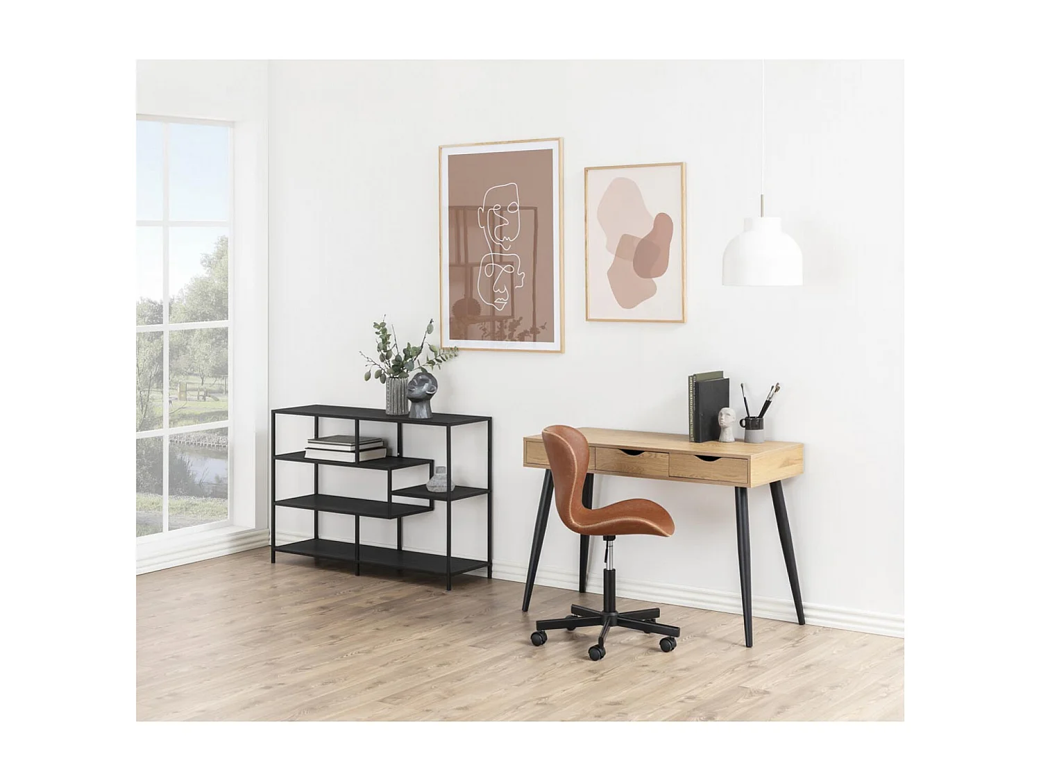 Bureau scandinave avec tiroirs noir SEVEY