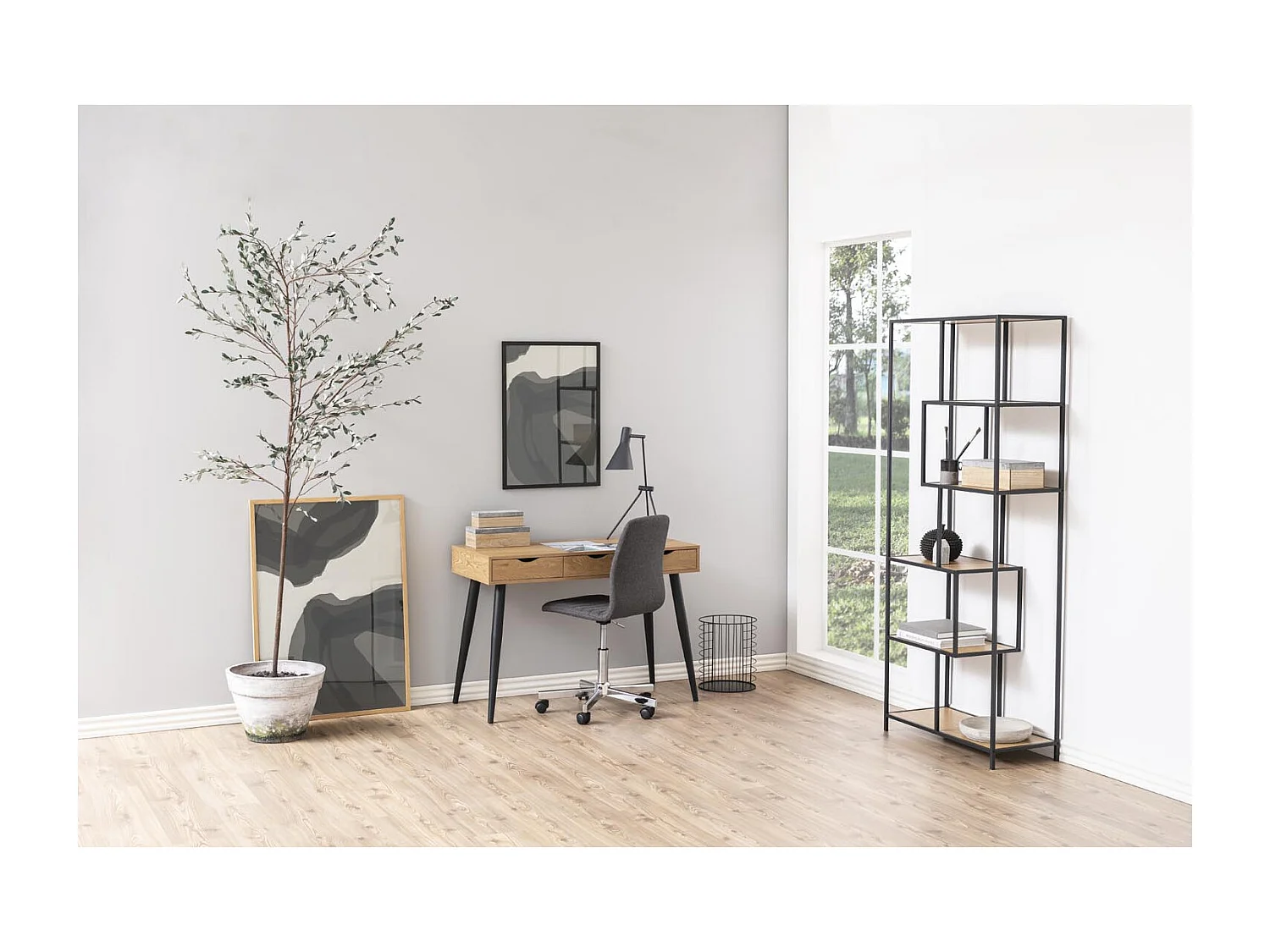Bureau scandinave avec tiroirs noir SEVEY