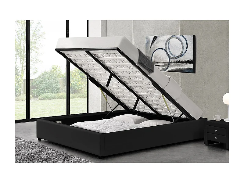 Bettgestell mit Stauraum 140 x 190 cm schwarz KENNINGTON