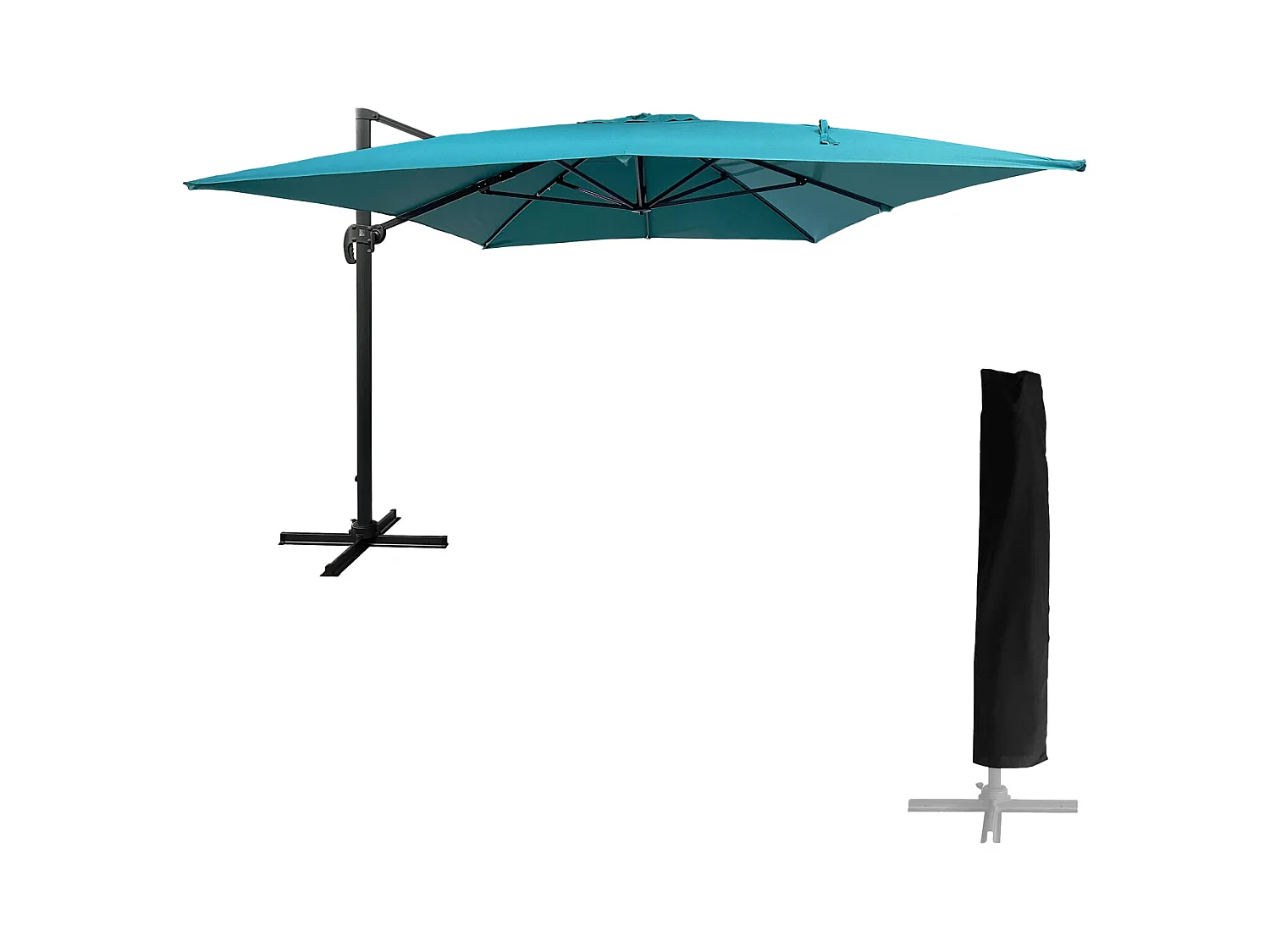 Parasol déporté MOLOKAI rectangulaire 3x4m bleu + housse - HAPPY GARDEN