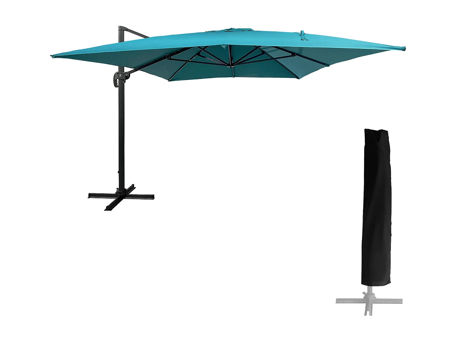 Parasol déporté MOLOKAI rectangulaire 3x4m bleu + housse - HAPPY GARDEN