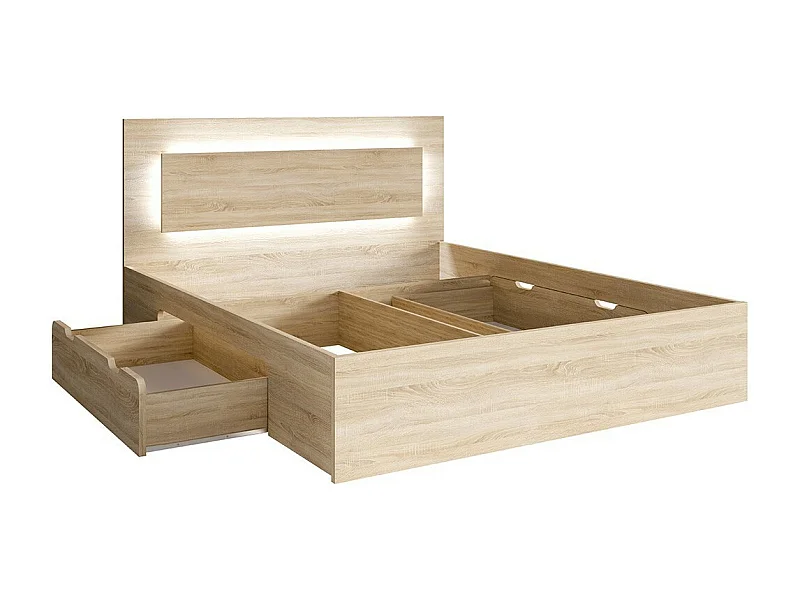 Bed NOFI 140 x 200 cm met lattenbodem en 2 opbergladen - kleur Sonoma eik