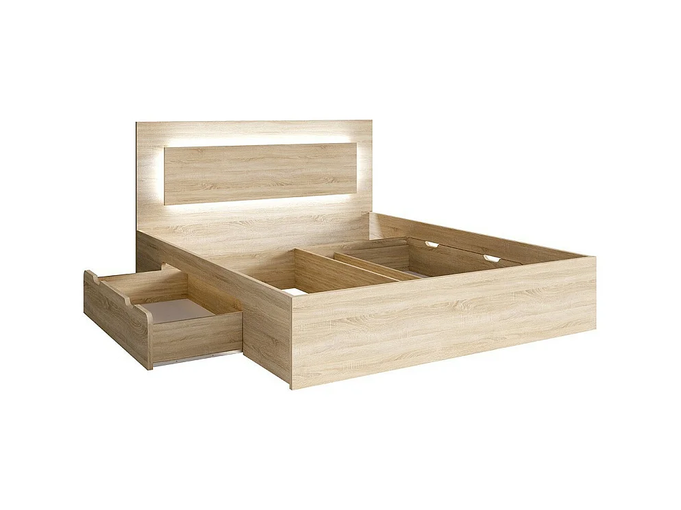 Lit NOFI 140 x 200 cm avec sommier et 2 tiroirs de rangement - coloris chêne sonoma
