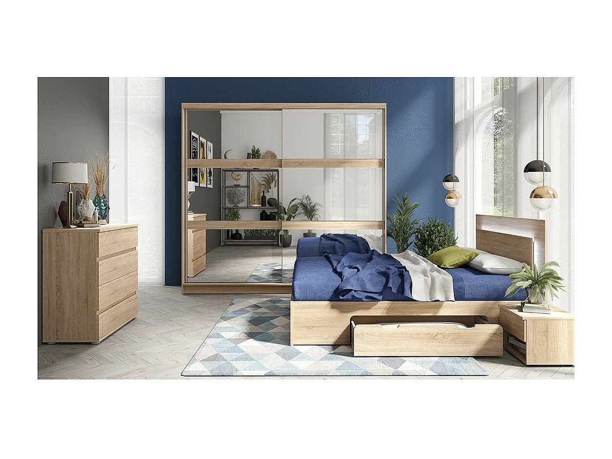 Cama NOFI carvalho sonoma 180x200 cm com gavetas, ideal para o quarto. Móvel design.