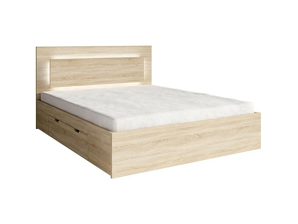 Lit NOFI 180 x 200 cm avec sommier et 2 tiroirs de rangement - coloris chêne sonoma