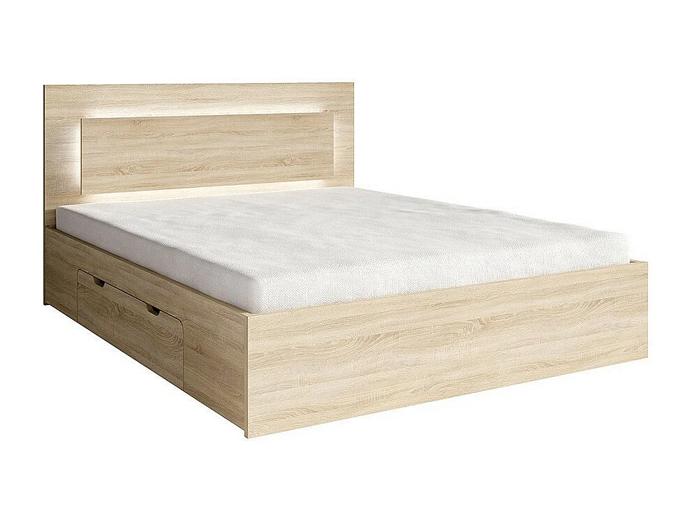 Lit NOFI 180 x 200 cm avec sommier et 2 tiroirs de rangement - coloris chêne sonoma