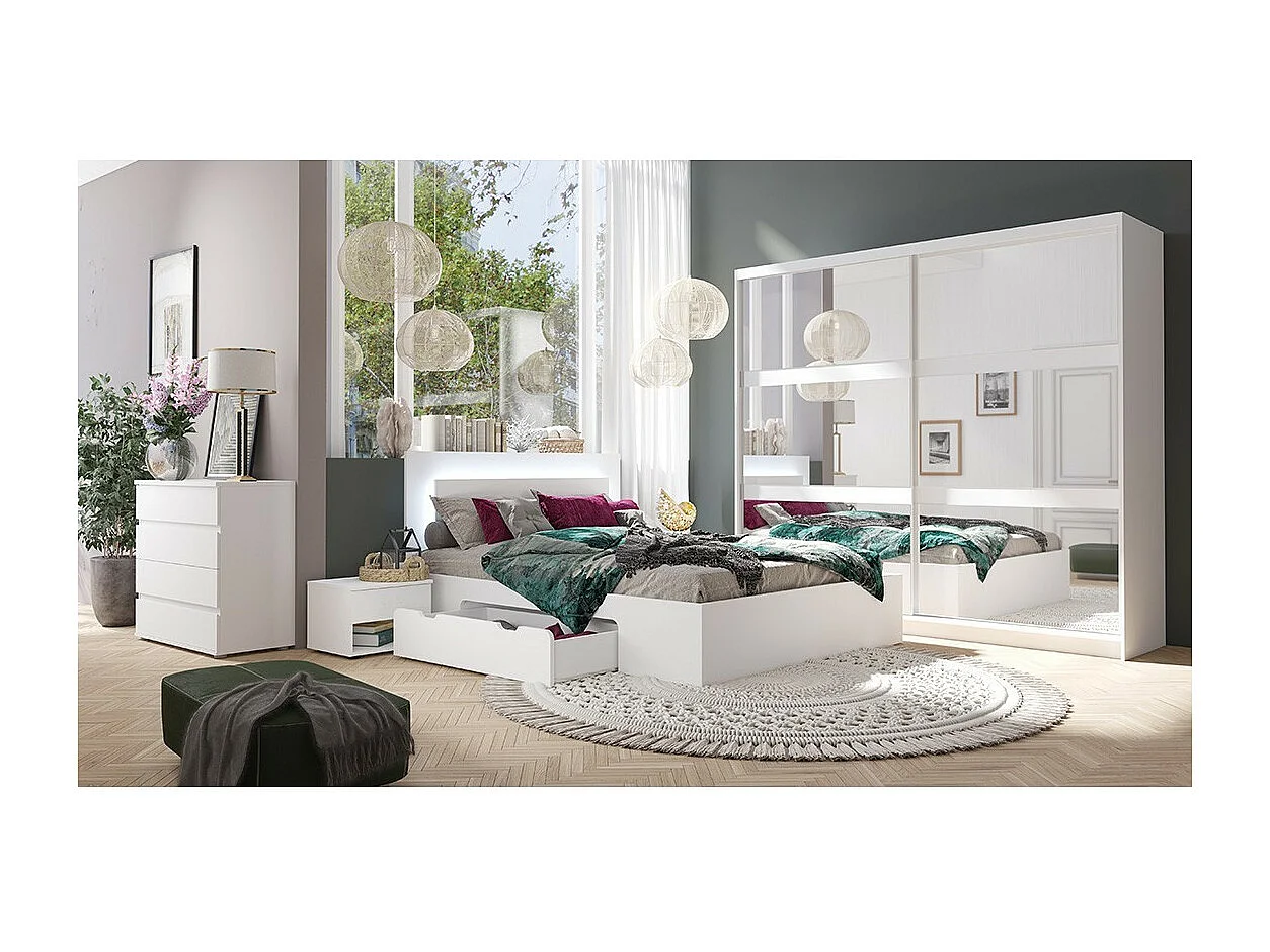 Cama NOFI branca 140x200 cm com gavetas, ideal para quarto. Móvel design