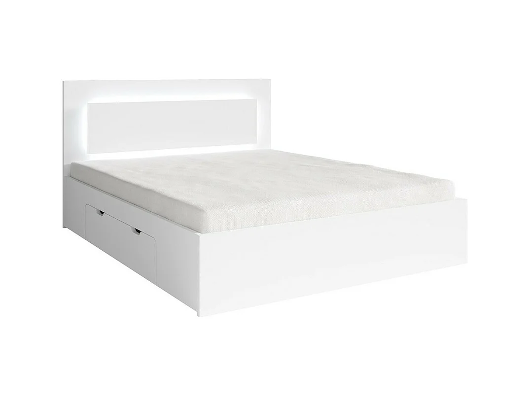 Lit NOFI 140 x 200 cm avec sommier et 2 tiroirs de rangement - blanc