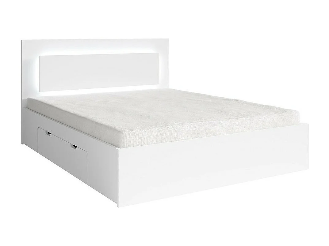 Lit NOFI 140 x 200 cm avec sommier et 2 tiroirs de rangement - blanc