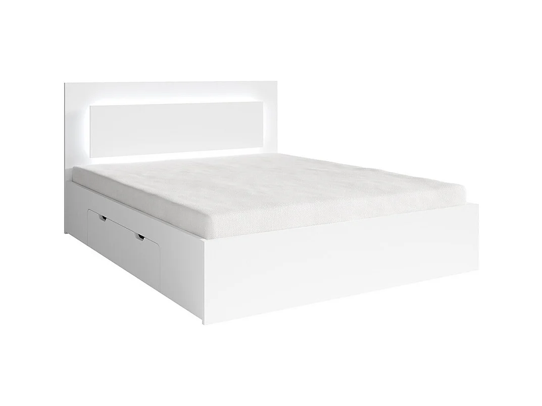 Lit NOFI 180 x 200 cm avec sommier et 2 tiroirs de rangement - blanc