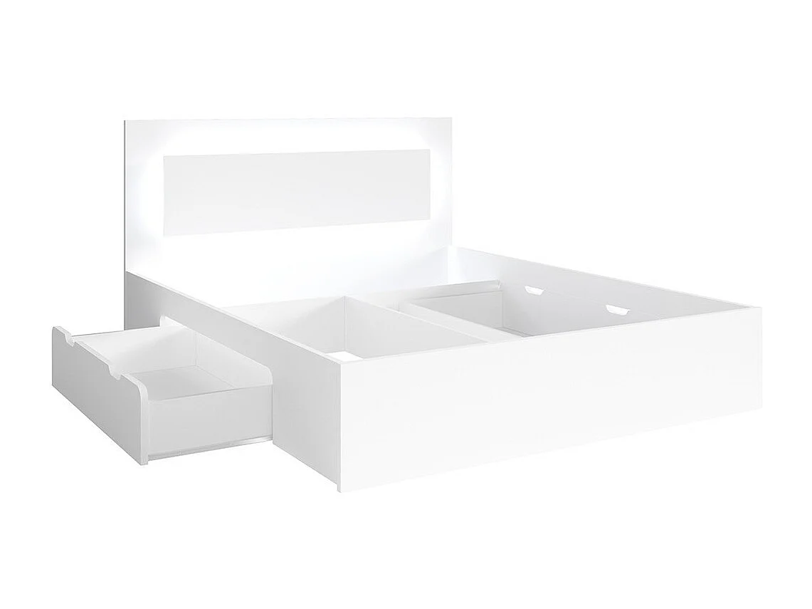 Lit NOFI 180 x 200 cm avec sommier et 2 tiroirs de rangement - blanc